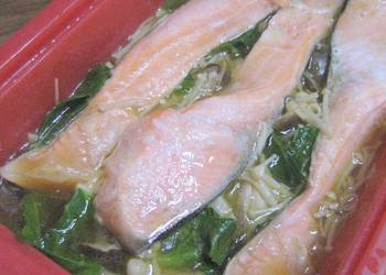 Easiest Way to Make Perfect Easy MicrowaveSteamed Salmon and Mushrooms in a Silicone Steamer