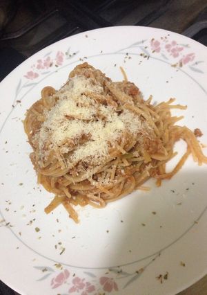 Una foto de Pasta con carne molida y vegetales salteado e incluido en la salsa 🤤