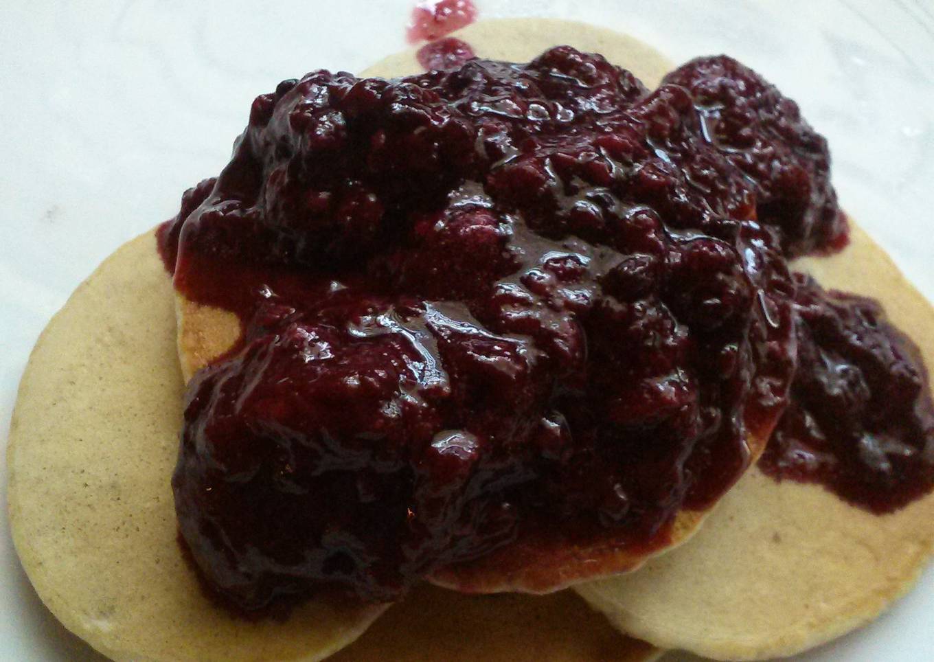 Momma's blueberry pancakes and homemade triple berry syrup