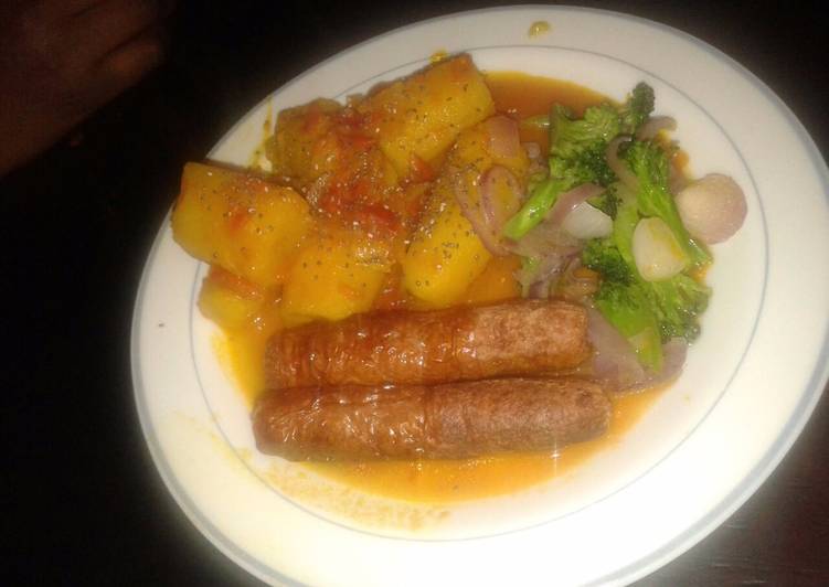 Matoke stew with sausages
