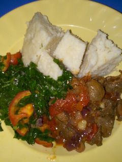 A picture of Ugali beef and sukuma.