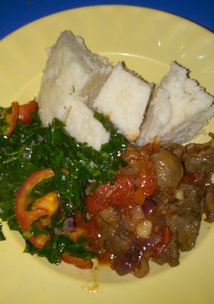 A picture of Ugali beef and sukuma.