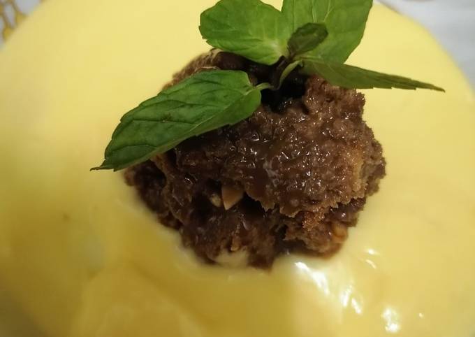 Chocolate bread pudding with custard sauce