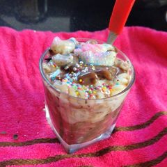 A picture of White and chocolate Pasta dessert.