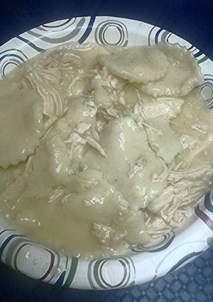 A picture of Chicken and dumplings.