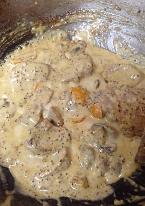 A picture of My Pork in Garlic and Mustard Sauce with Mushrooms 😄❤️.