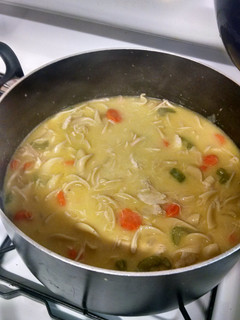 A picture of Mom's Crock Pot Creamy Chicken Noodle Soup (From Carcass).