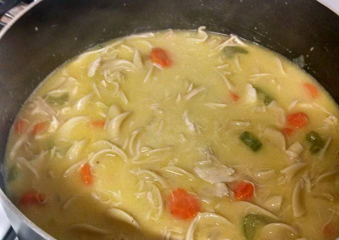 Mom's Crock Pot Creamy Chicken Noodle Soup (From Carcass)