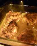 chicken thighs in wine, and Worcestershire.. .with honey mustard glaze