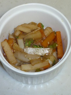 A picture of Daikon Radish Skin and Carrot Kinpira.