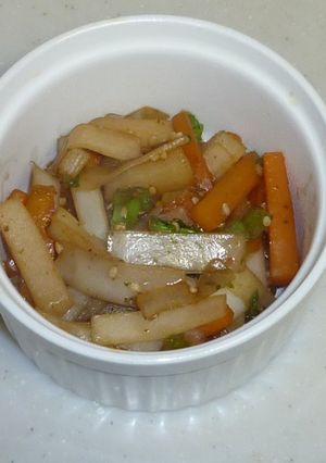 A picture of Daikon Radish Skin and Carrot Kinpira.