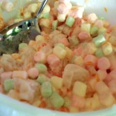 A picture of fruity marshmallow salad.