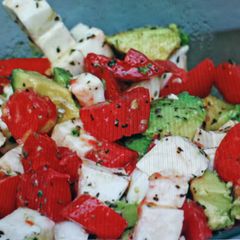 A picture of AVOCADO/ TOMATO/ MOZZARELLA SALAD.