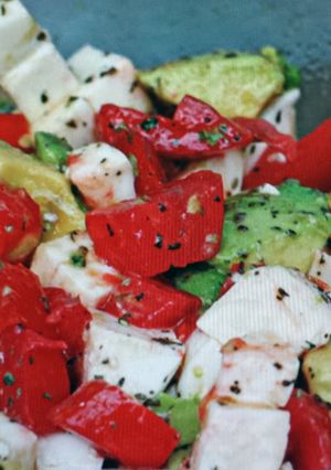 A picture of AVOCADO/ TOMATO/ MOZZARELLA SALAD.