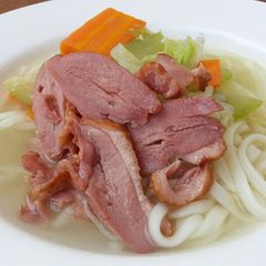 Udon Noodle With Smoked Duck A picture of Udon Noodle With Smoked Duck.