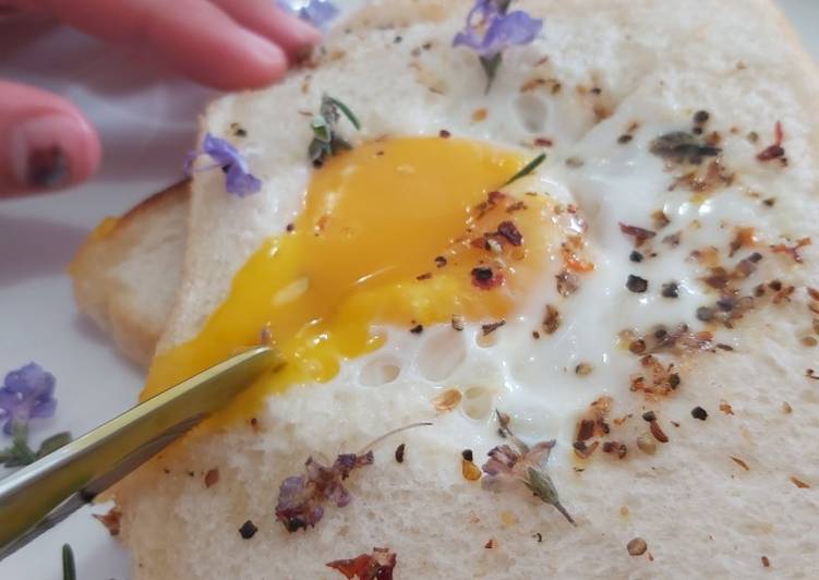 Simple Way to Prepare Perfect Savoury Rosemary Flower Egg in a Hole