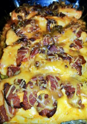 A picture of Cheesy Buffalo Chicken Bacon and Bleau Cheese.