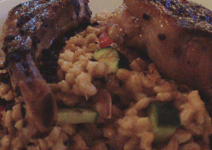 Lamp chop over Farro