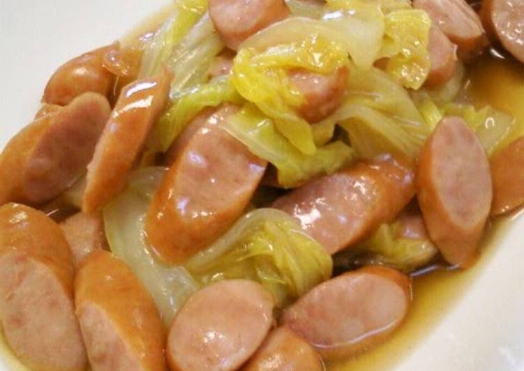Chinese Cabbage and Wiener Sausages Simmered Chinese-style