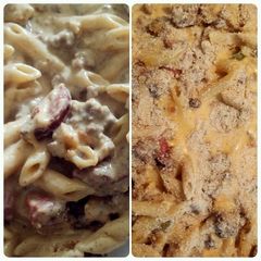 A picture of Sausage and hamburger casserole.
