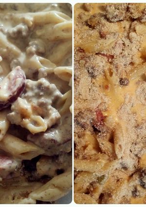 A picture of Sausage and hamburger casserole.