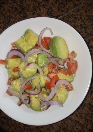 A picture of Healthy avocado salad # snack.