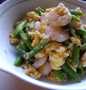 Easy Steps Make Recipes Egg, Shrimp and Asparagus Chaa (Stir-fry) with the Fragrance of Bonito the  Makes Drooling Perfect.