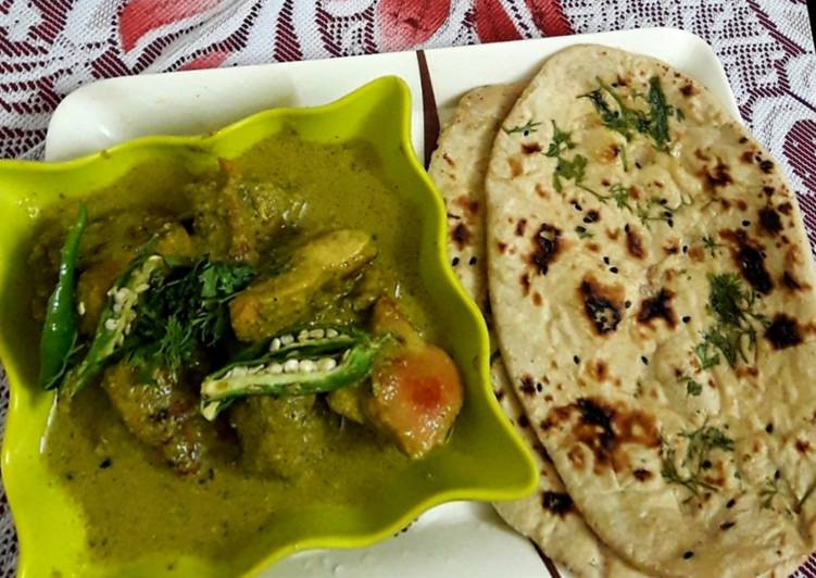 Green chicken Afghani with butter naan
