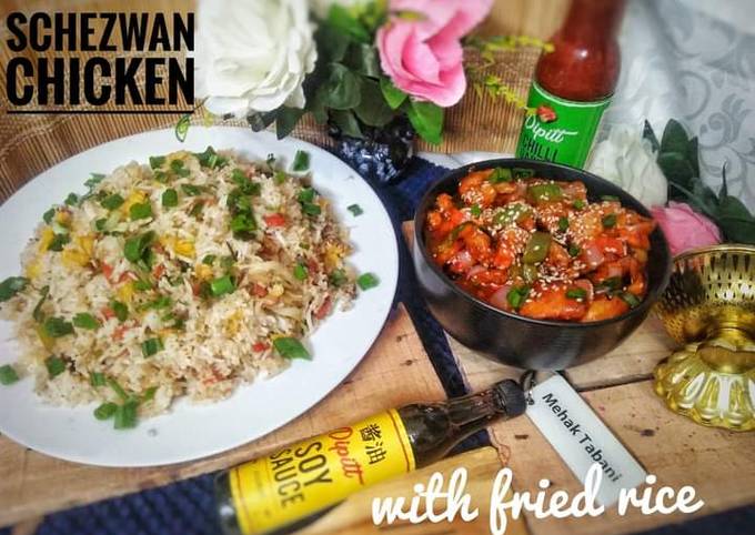 How to Prepare Homemade Schezwan chicken with fried rice