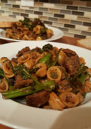 A picture of Sausage Orrichette with Broccolini.