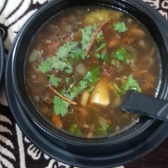 A picture of Hot and sour soup.