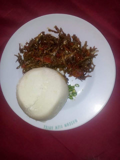 A picture of Fried Omena with Ugali.
