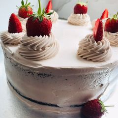 A picture of Chocolate cake with choc-nut frosting.