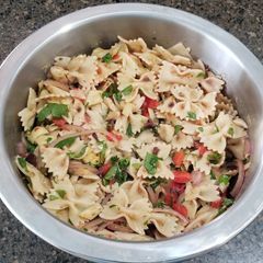A picture of Roasted Red Pepper, Artichoke and Olive Pasta Salad.