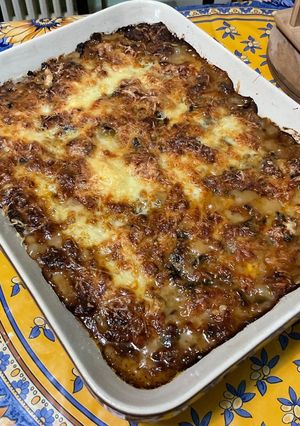 Une photo de Gratin d'aubergines au porc, tomates et emmental