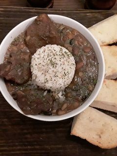 A picture of 15 bean soup with pork.