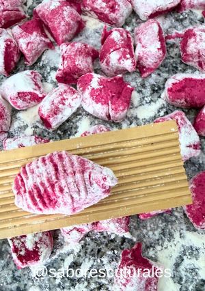 A picture of 🫜🍽️ Beet and Ricotta Gnocchi.