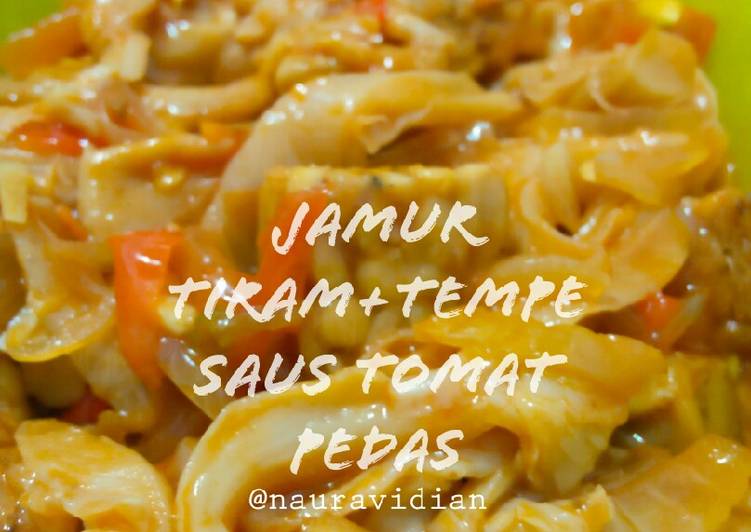 Resep Jamur Tiram+Tempe Saus Tomat Pedas, Lezat Sekali