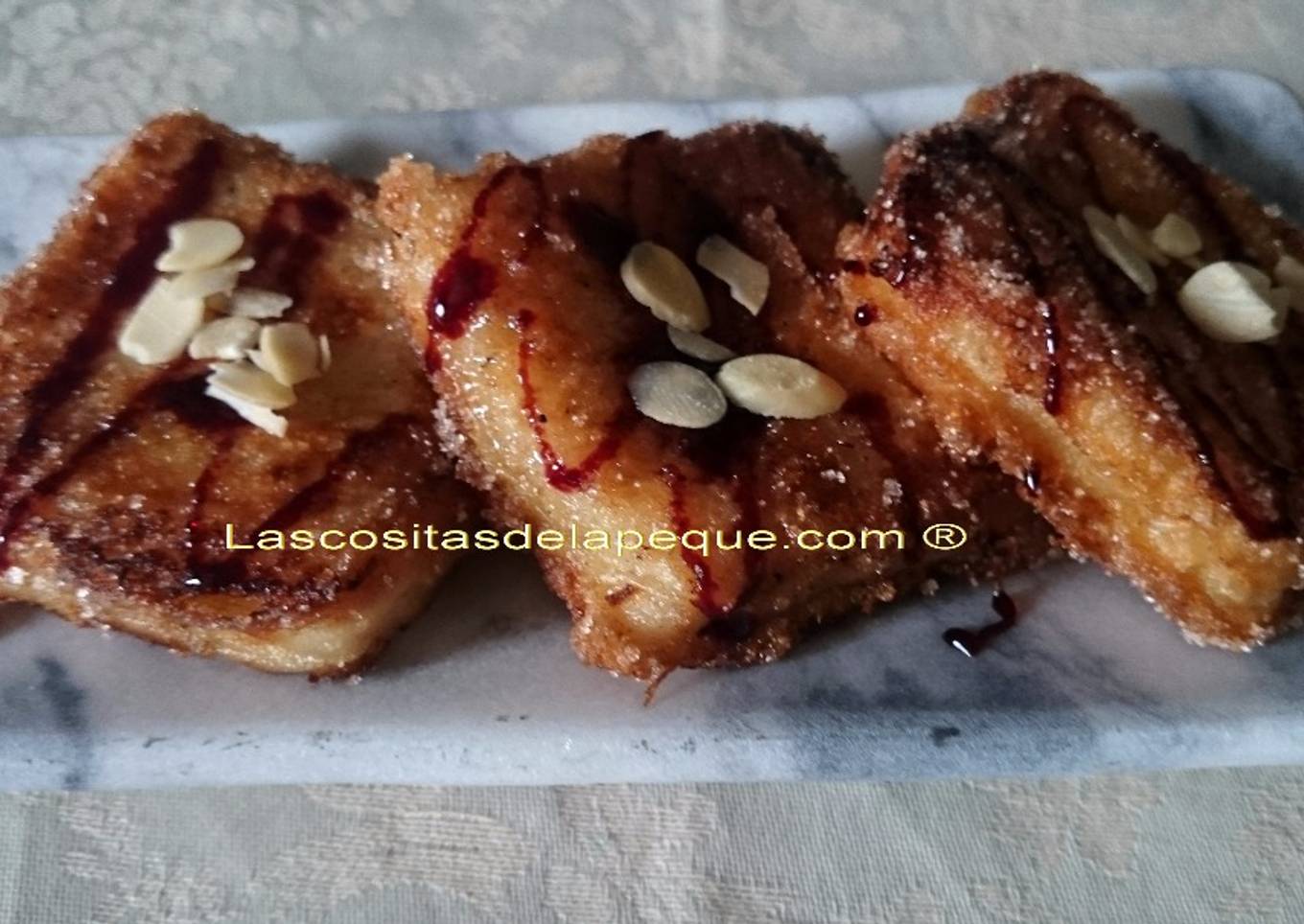 Leche frita con leche de almendras y reducción de Oporto