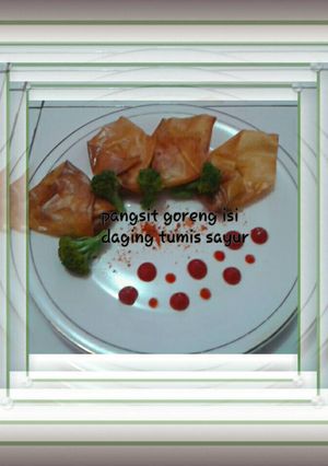 Foto resep Pangsit goreng isi tumis daging sayur