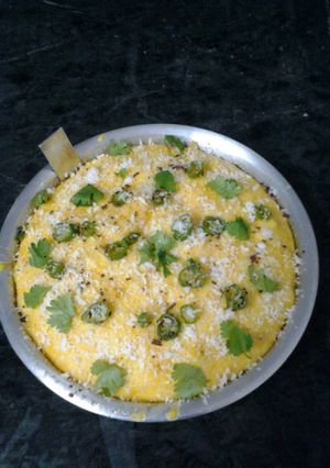 A picture of Mango flavour sponge dhokla.