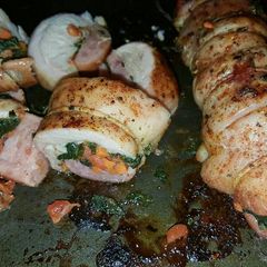 A picture of Polish Sausage and Veggie Stuffed Herbed Chicken.