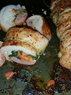 A picture of Polish Sausage and Veggie Stuffed Herbed Chicken.