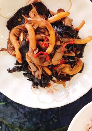 Hình của món Nấm bào ngư, nấm mèo kho sả ớt.