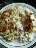Repollo con pollo y arroz blanco