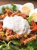 Lentil Pasta Salad with Whipped Cottage Cheese and Mustard Dressing