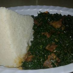 A picture of Ugali/ beef spinach.