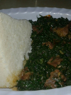 A picture of Ugali/ beef spinach.
