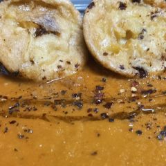 A picture of Oven Roasted Tomato Garlic Saffron Soup.
