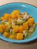 Pollo con calabaza y judías verdes